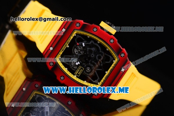 Richard Mille RM 35-01 RAFA Miyota 9015 Automatic PVD Case with Skeleton Dial and Yellow Rubber Strap Dot Markers - Click Image to Close